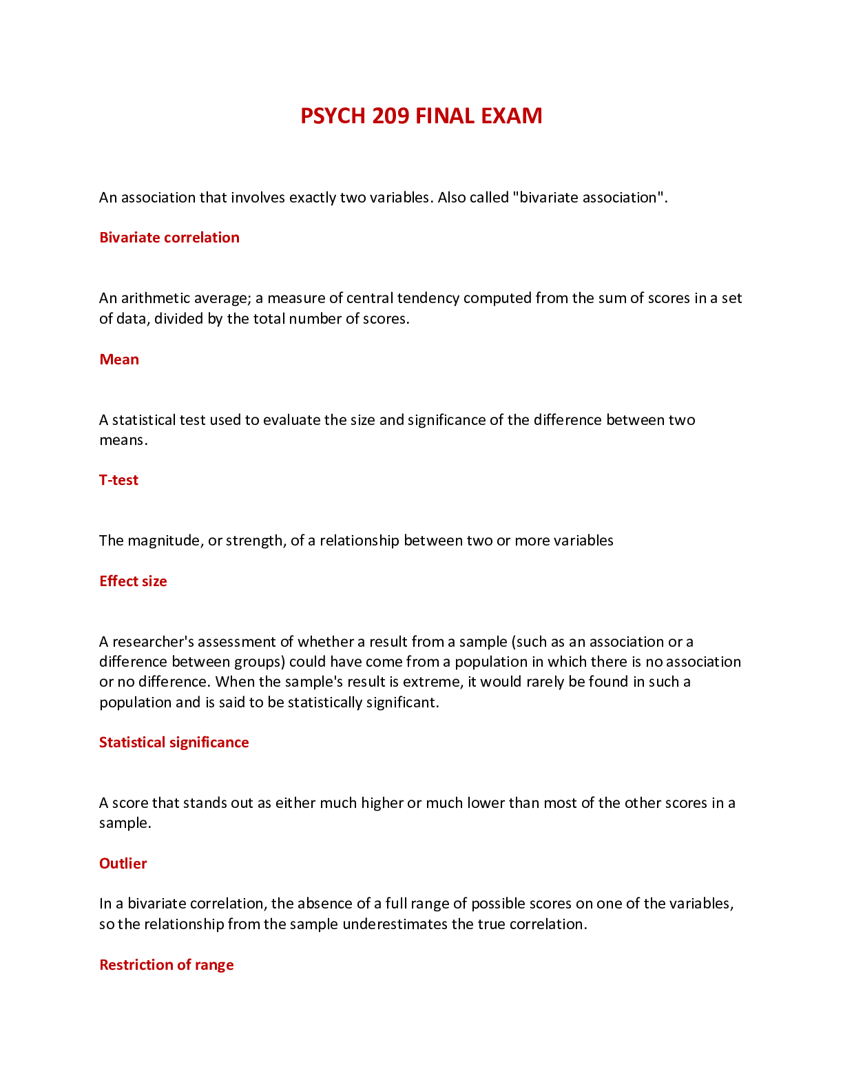 Preview of PSYCH 209 FUNDAMENTALS OF PSYCHOLOGICAL RESEARCH FINAL EXAM